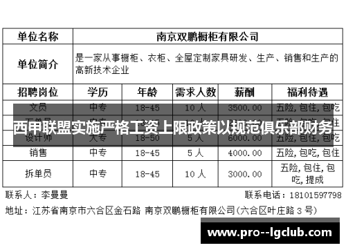 西甲联盟实施严格工资上限政策以规范俱乐部财务